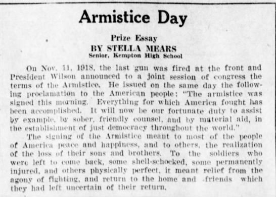 Armistice Day - Prize Essay